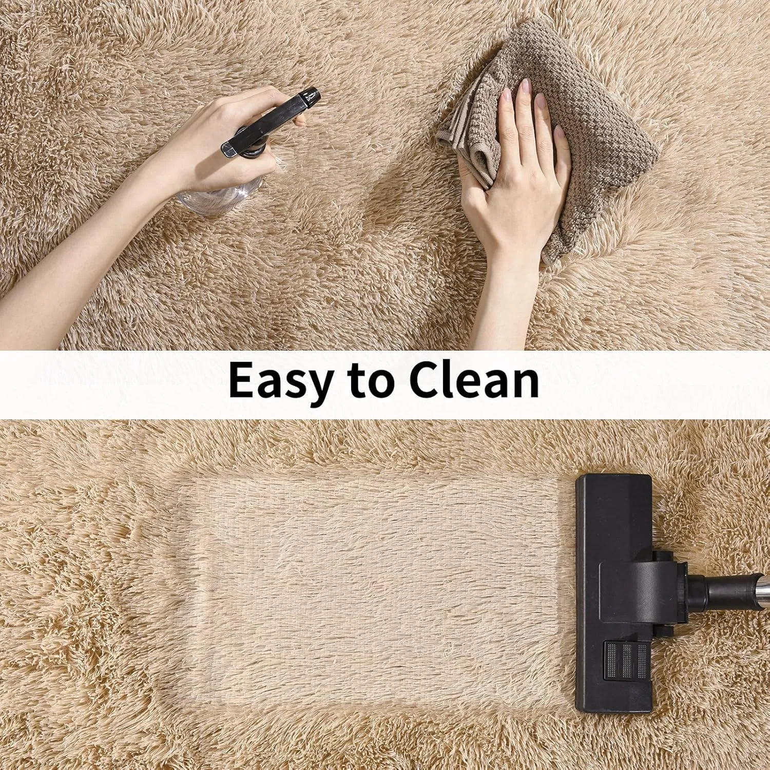 Soft Shag Rugs for Bedroom, 4x6 Beige Fluffy Shaggy Rugs for Living Room Nursery, Luxury Modern Plush Carpet Girls Boys Kids Room Dorm Indoor Home Decor, Upgrade Non-Slip