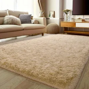 Soft Shag Rugs for Bedroom, 4x6 Beige Fluffy Shaggy Rugs for Living Room Nursery, Luxury Modern Plush Carpet Girls Boys Kids Room Dorm Indoor Home Decor, Upgrade Non-Slip