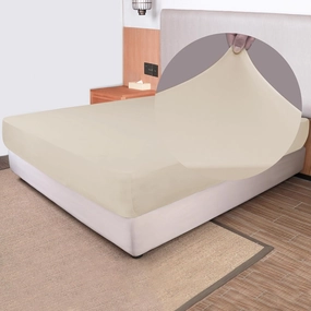 Soft Stretch Queen Size Fitted Sheet Only - Jersey Knit & Cozy T-Shirt Like, 4-Way Stretchy Snug Fit & Wrinkle Free, No More Slipping Mattress Sheets - Creamy Beige, Queen