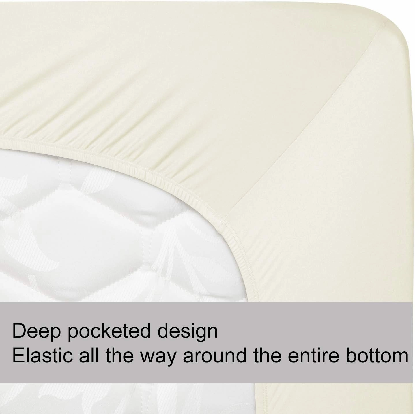 Soft Stretch Queen Size Fitted Sheet Only - Jersey Knit & Cozy T-Shirt Like, 4-Way Stretchy Snug Fit & Wrinkle Free, No More Slipping Mattress Sheets - Creamy Beige, Queen