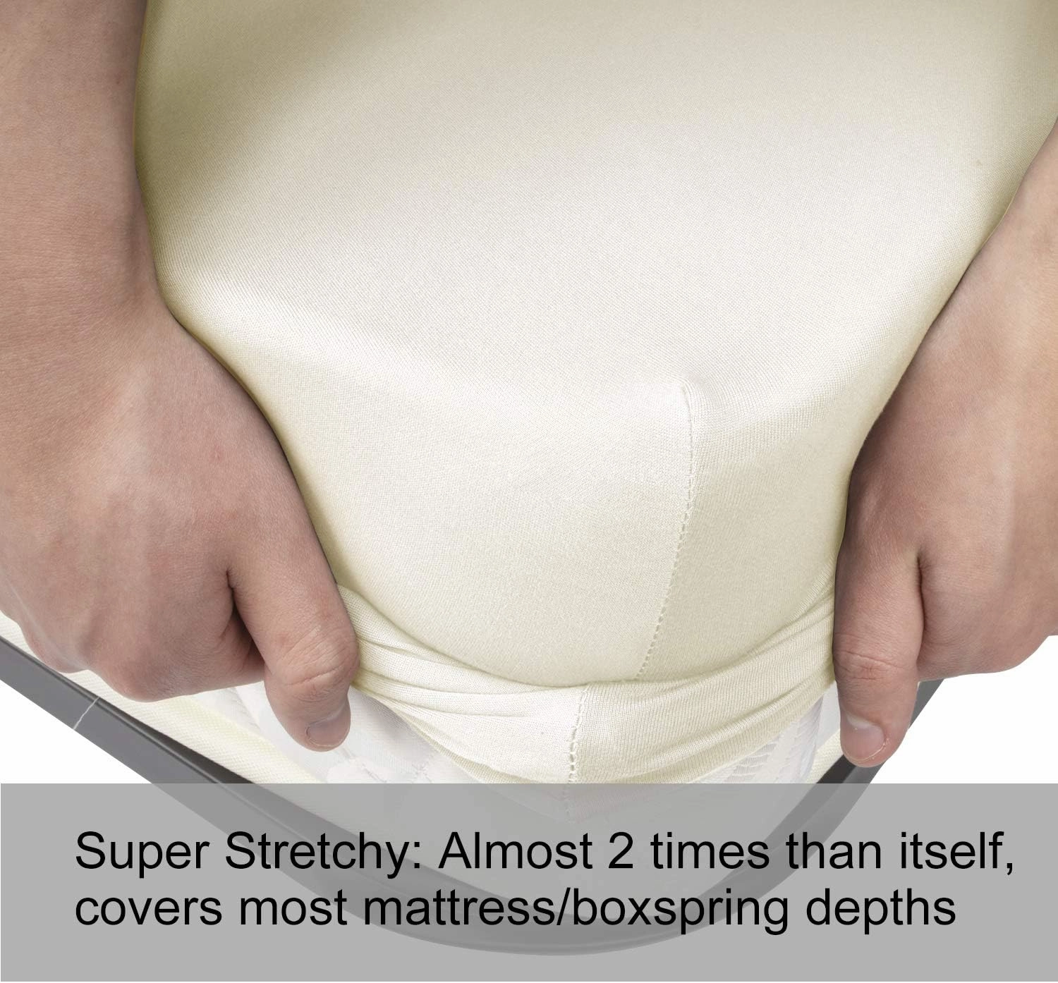 Soft Stretch Queen Size Fitted Sheet Only - Jersey Knit & Cozy T-Shirt Like, 4-Way Stretchy Snug Fit & Wrinkle Free, No More Slipping Mattress Sheets - Creamy Beige, Queen