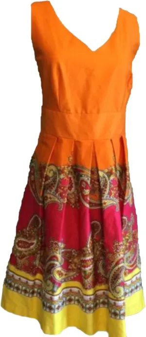 Spense Women's Paisley Dress Orange Pink Yellow