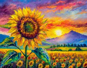 Springbok's Sunflower Sunset 1000 Piece Jigsaw Puzzle is a Serene, Nature Inspired Image in an Impressionistic Style