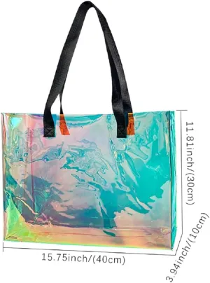 Stadium Approved Blue Large Clear Tote Bag Holographic Clear PVC Shoulder Handbag with handle for Concert Stadium
