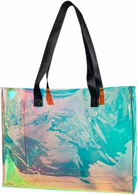 Stadium Approved Blue Large Clear Tote Bag Holographic Clear PVC Shoulder Handbag with handle for Concert Stadium