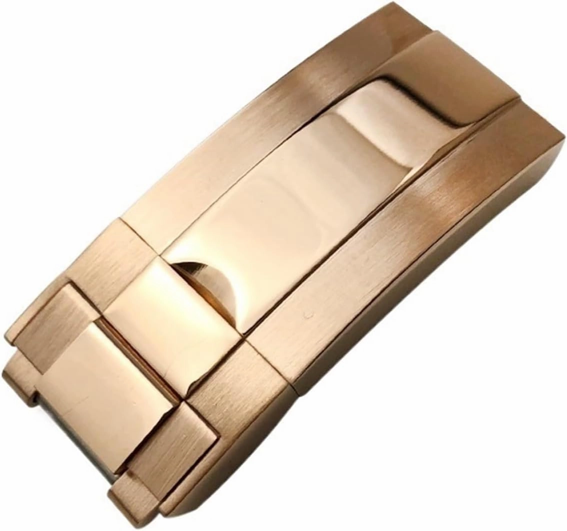 Stainless Steel Folding Buckle Glide Lock For Rolex Submariner Oysterflex Daytona GMT Watch Band Strap Deployment Clasp (Color : Glossy rose, Size : 16mm X 9mm)