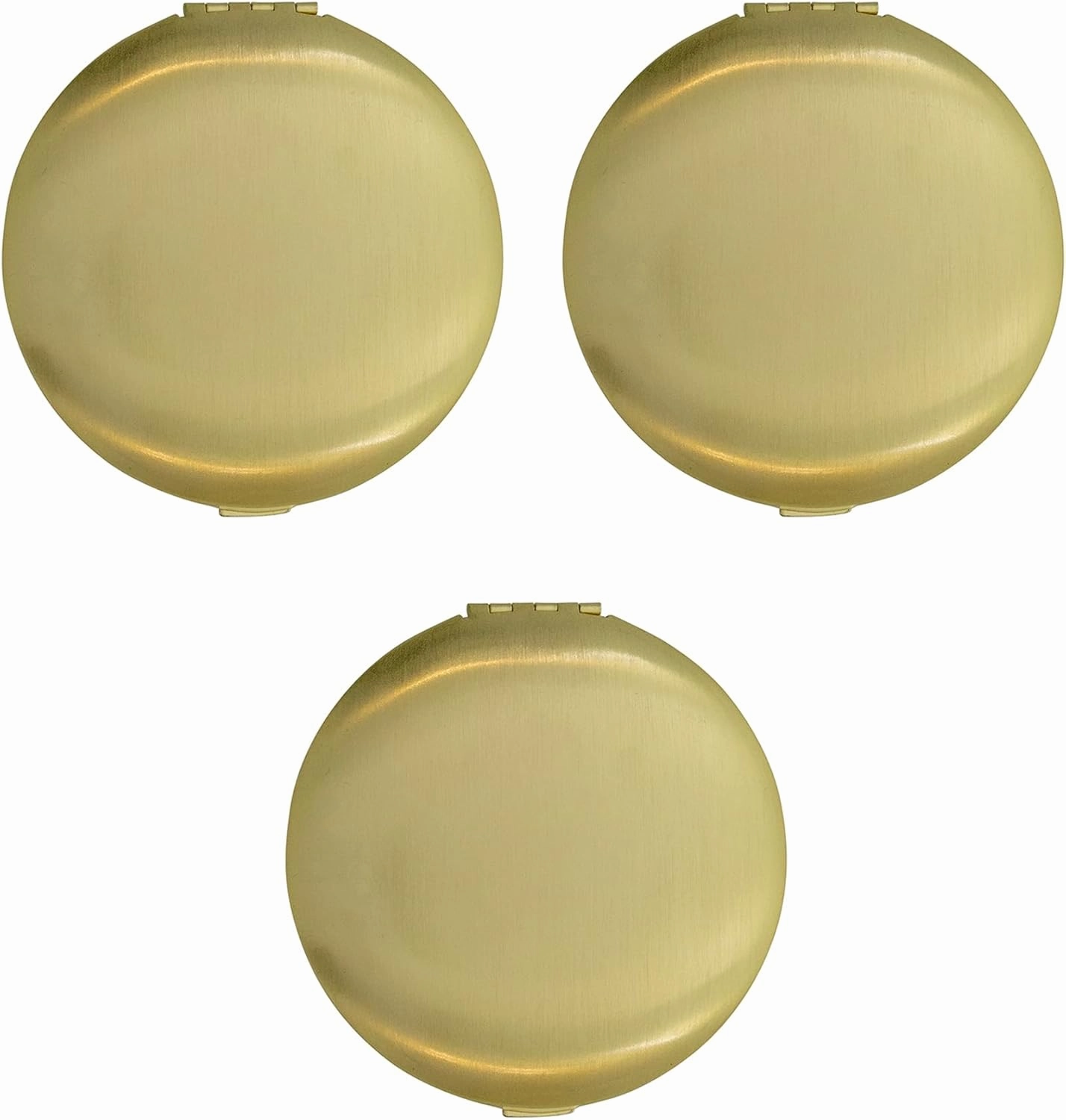 Stephanie Imports Set of 3 Double Sided Magnifying Compact Mirrors with Brushed Metal Finish (Gold, Round)