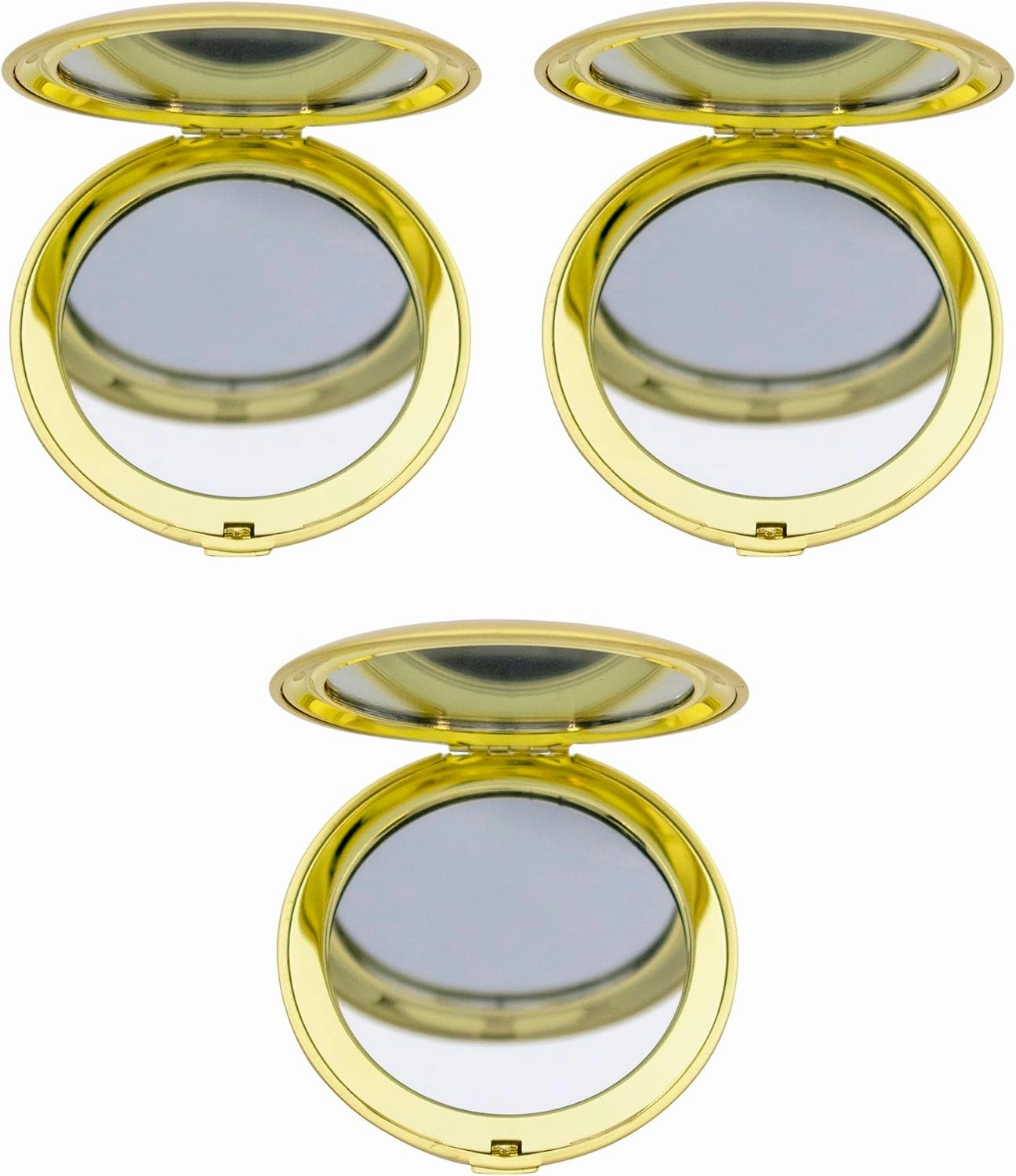 Stephanie Imports Set of 3 Double Sided Magnifying Compact Mirrors with Brushed Metal Finish (Gold, Round)