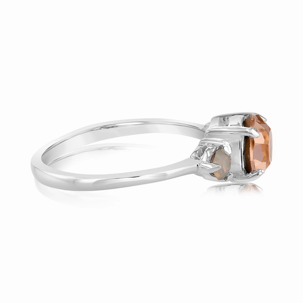 Sterling Silver Light Peach Stone And White Opal Glass Ring