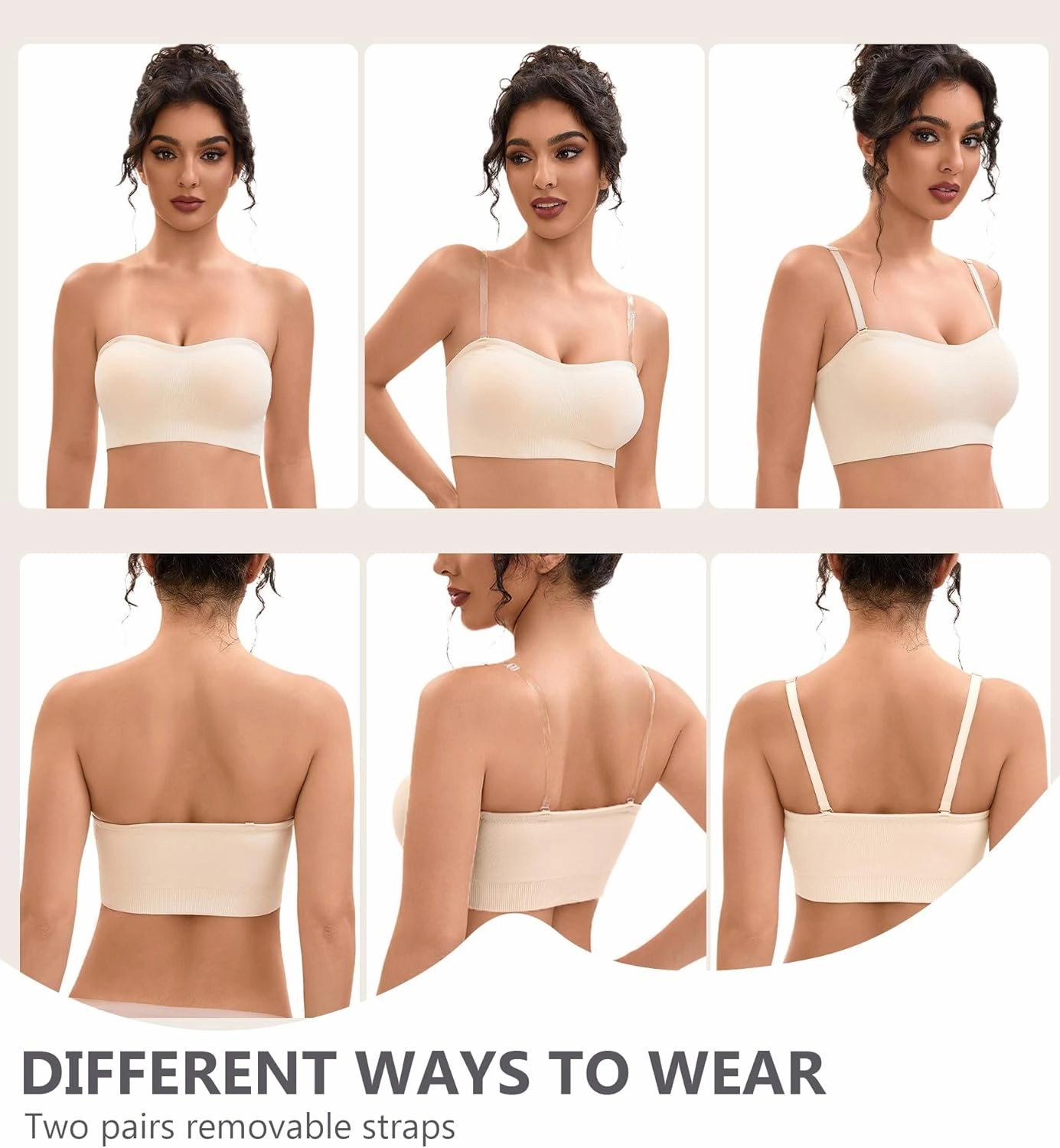 Strapless Bras for Women-Push-Up Non-Slip Bandeau Bra,Seamless Wirefree Padded Tube Top Convertible Straps Bralette