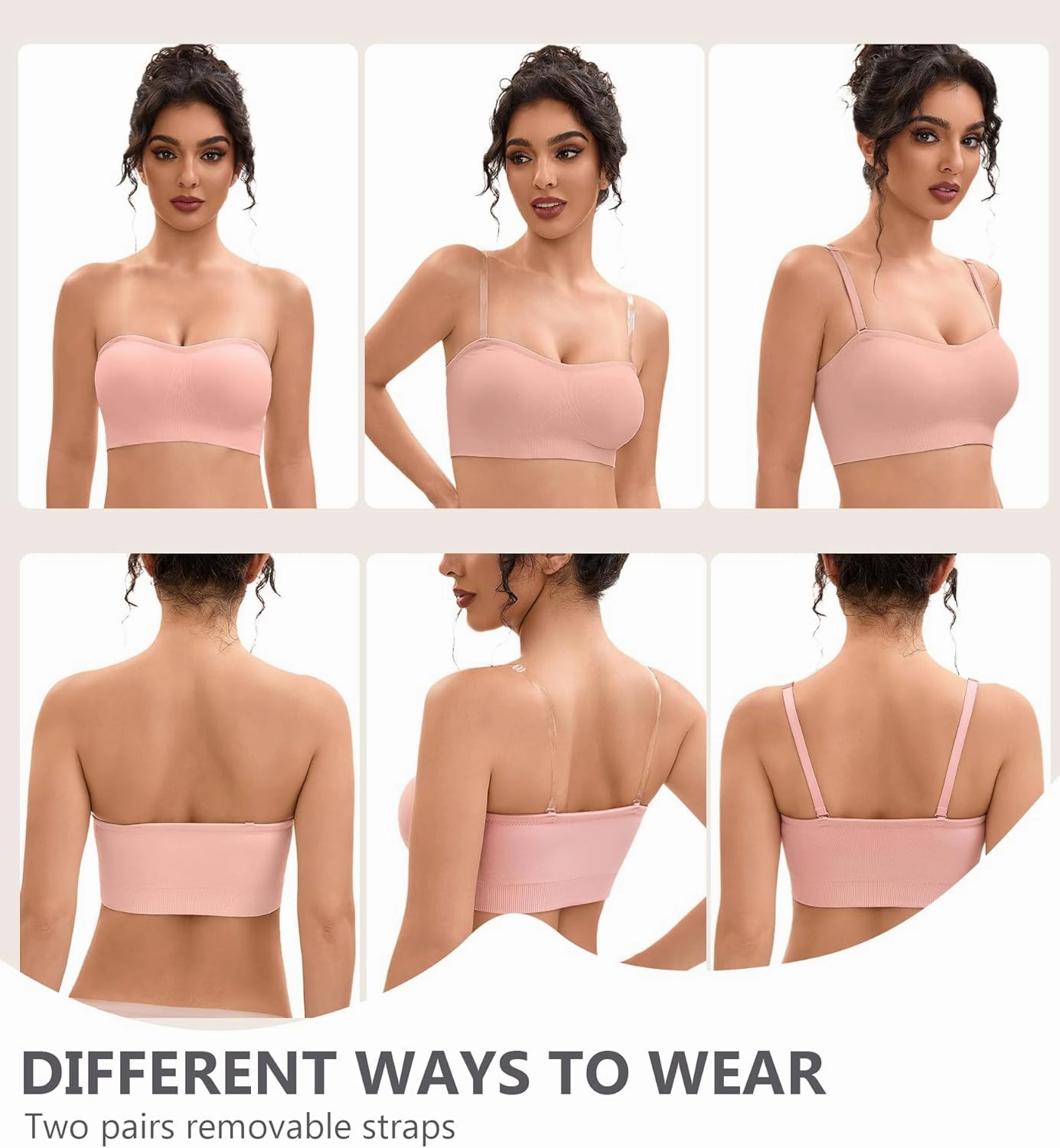 Strapless Bras for Women-Push-Up Non-Slip Bandeau Bra,Seamless Wirefree Padded Tube Top Convertible Straps Bralette