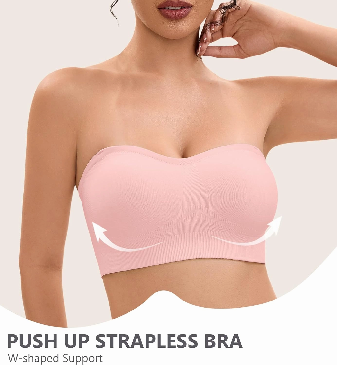 Strapless Bras for Women-Push-Up Non-Slip Bandeau Bra,Seamless Wirefree Padded Tube Top Convertible Straps Bralette