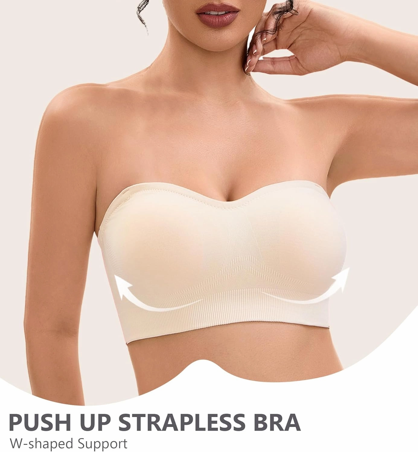 Strapless Bras for Women-Push-Up Non-Slip Bandeau Bra,Seamless Wirefree Padded Tube Top Convertible Straps Bralette