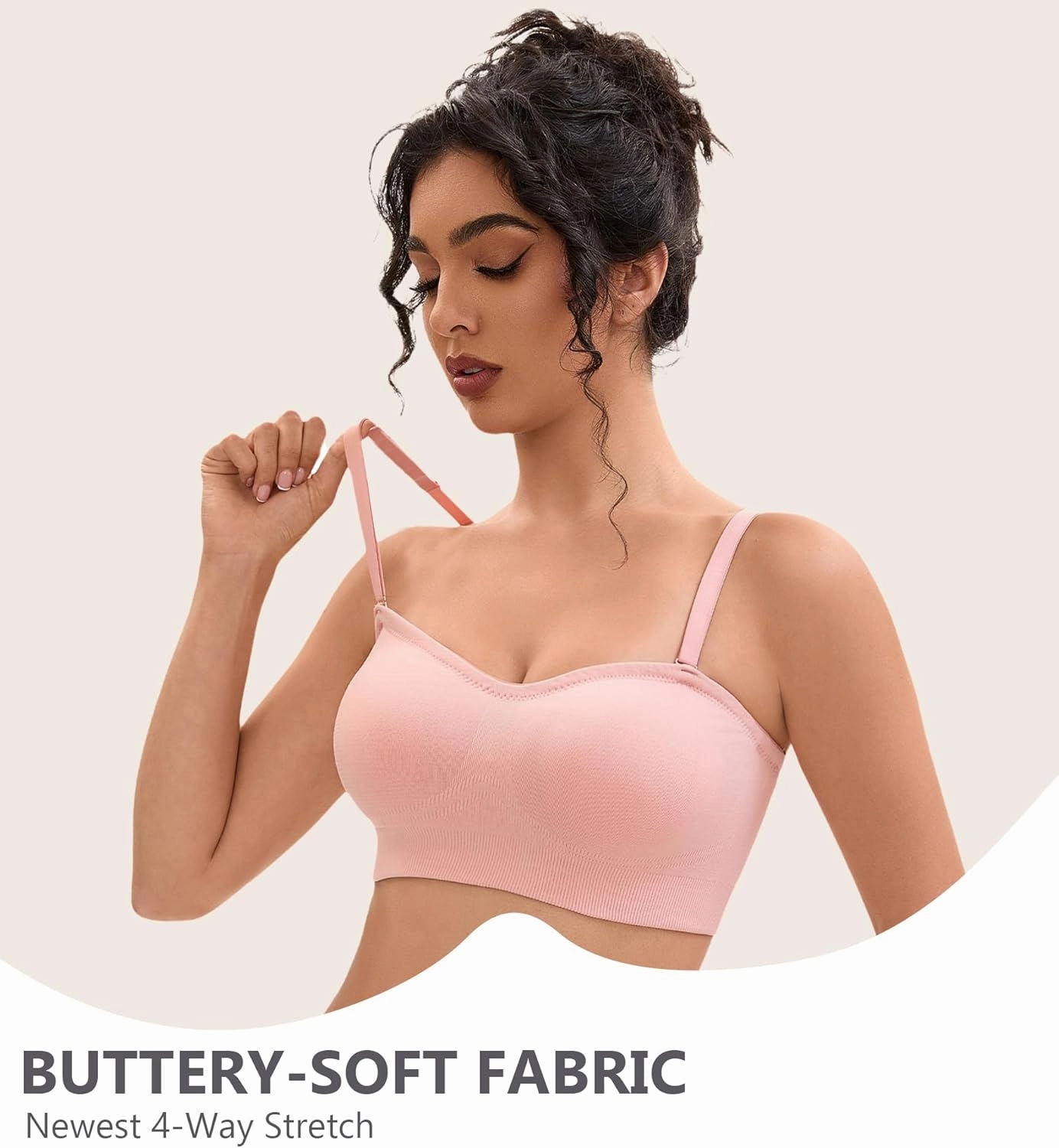 Strapless Bras for Women-Push-Up Non-Slip Bandeau Bra,Seamless Wirefree Padded Tube Top Convertible Straps Bralette