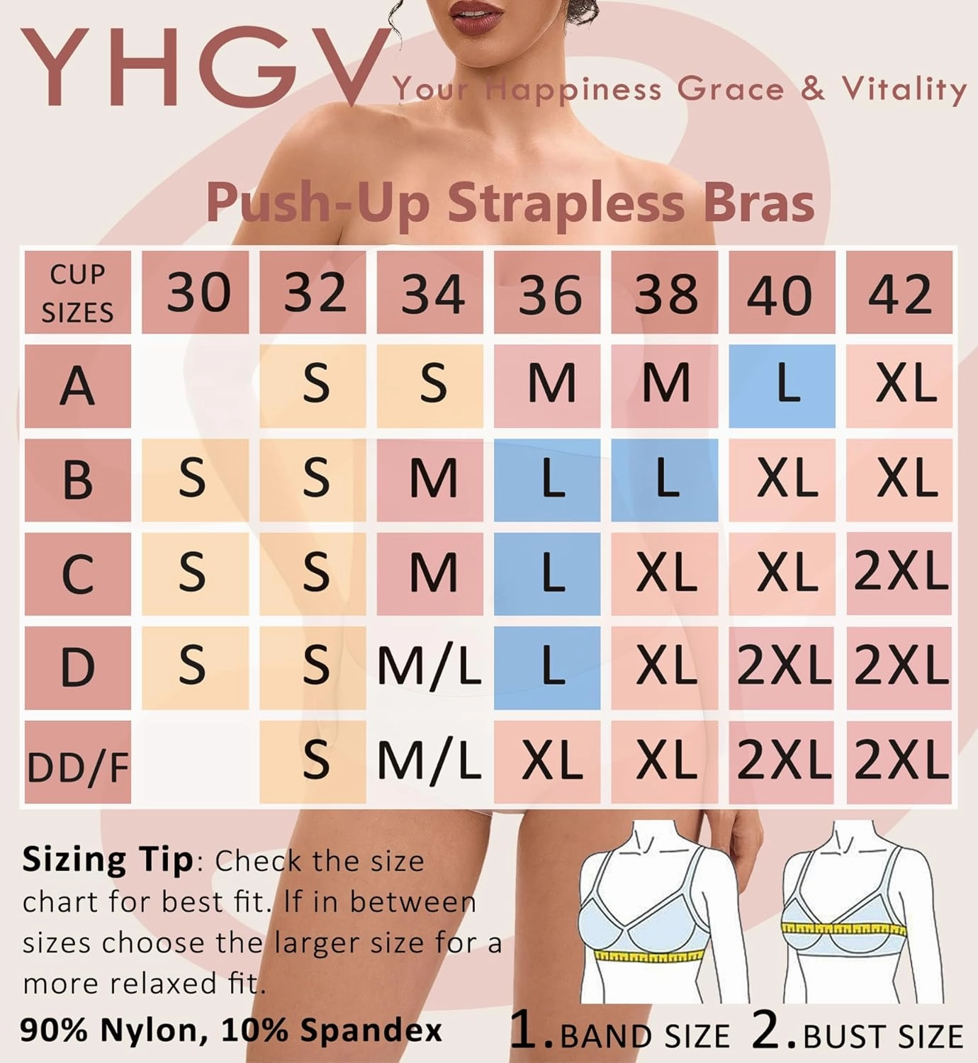 Strapless Bras for Women-Push-Up Non-Slip Bandeau Bra,Seamless Wirefree Padded Tube Top Convertible Straps Bralette