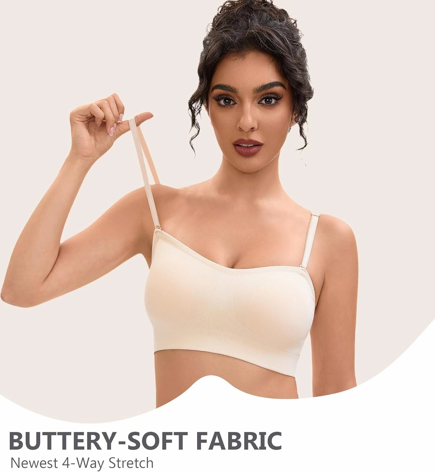 Strapless Bras for Women-Push-Up Non-Slip Bandeau Bra,Seamless Wirefree Padded Tube Top Convertible Straps Bralette