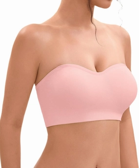 Strapless Bras for Women-Push-Up Non-Slip Bandeau Bra,Seamless Wirefree Padded Tube Top Convertible Straps Bralette