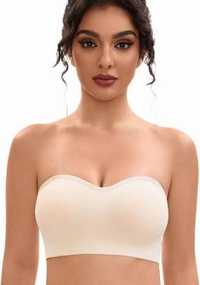 Strapless Bras for Women-Push-Up Non-Slip Bandeau Bra,Seamless Wirefree Padded Tube Top Convertible Straps Bralette
