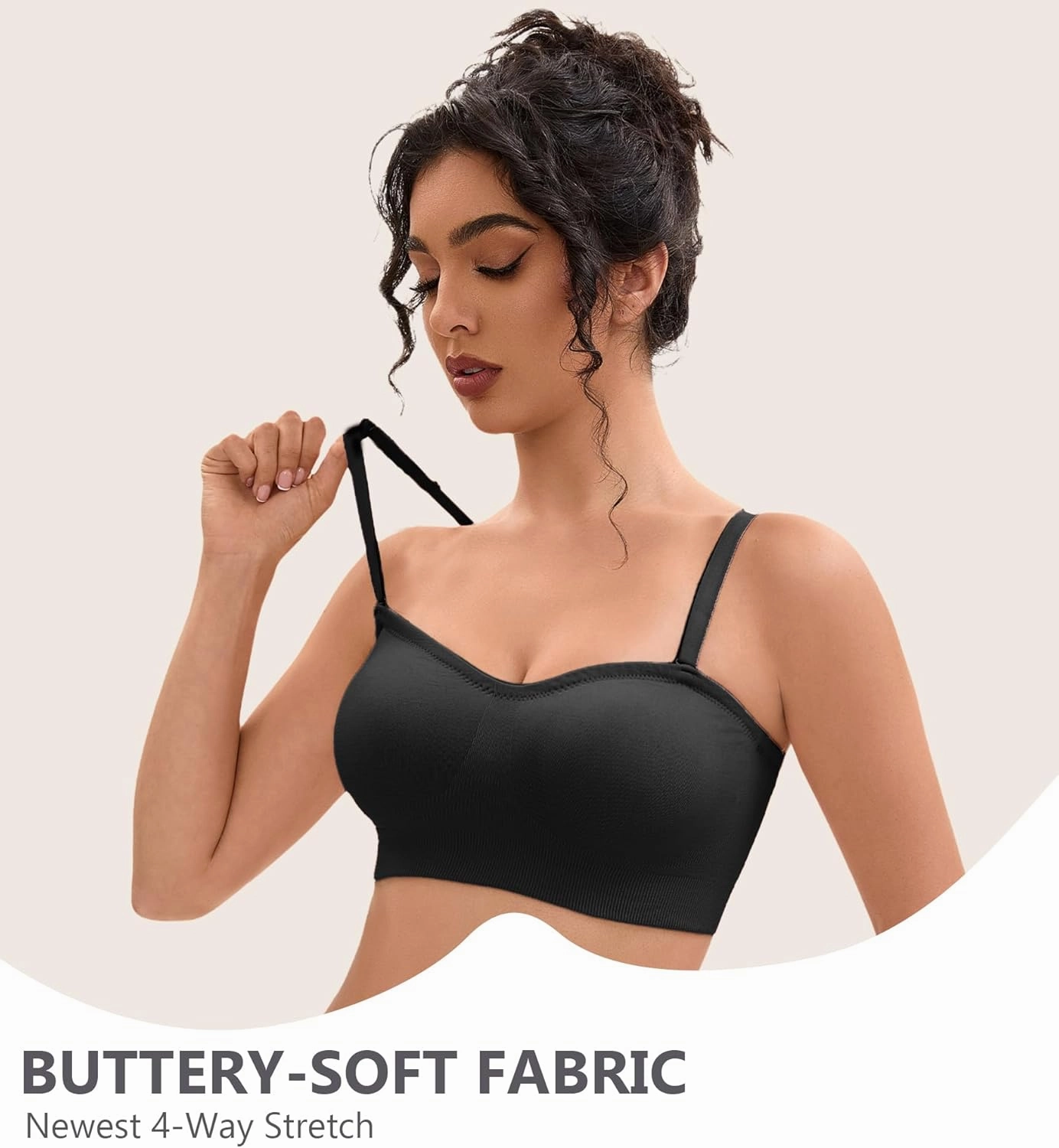 Strapless Bras for Women-Push-Up Non-Slip Bandeau Bra,Seamless Wirefree Padded Tube Top Convertible Straps