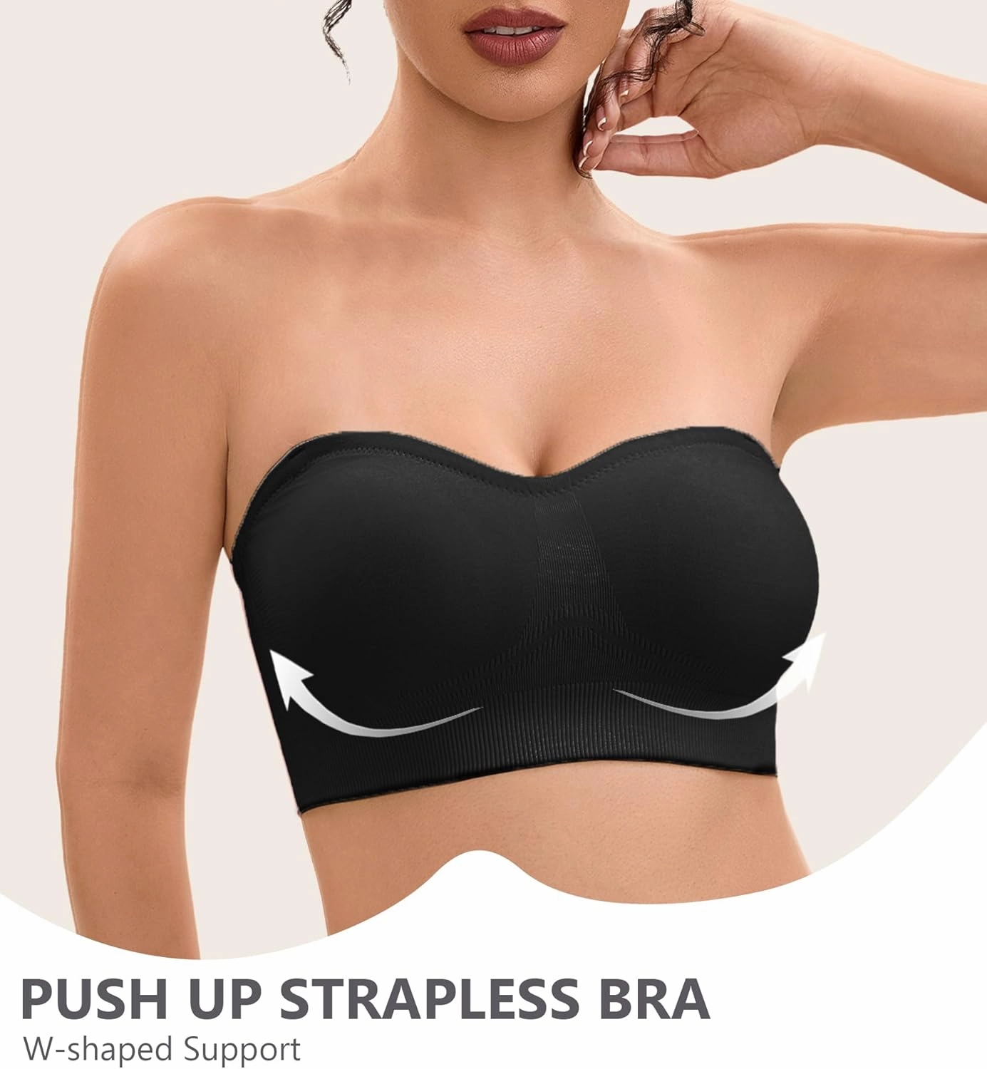 Strapless Bras for Women-Push-Up Non-Slip Bandeau Bra,Seamless Wirefree Padded Tube Top Convertible Straps