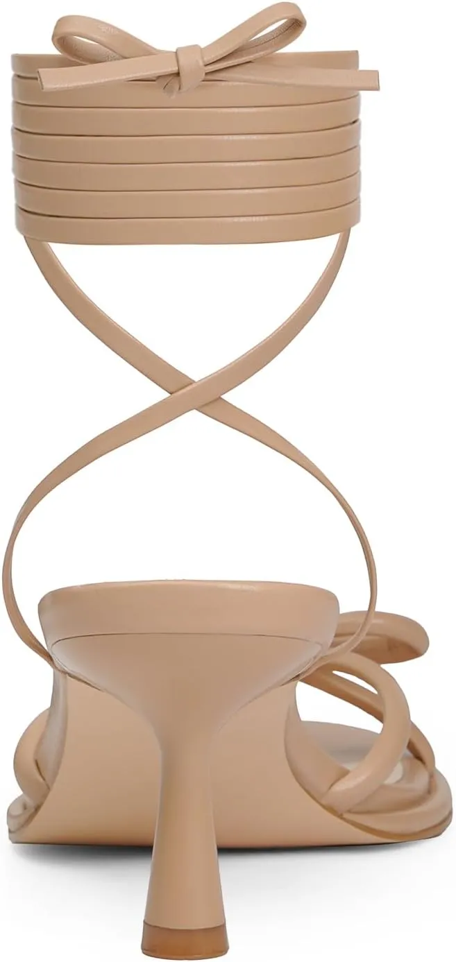 Strappy Heels Bow Tie Kitten Heels for Women Lace up Sandals Rounded Toe Party Dressy Prom Shoes