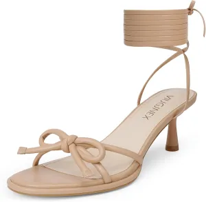 Strappy Heels Bow Tie Kitten Heels for Women Lace up Sandals Rounded Toe Party Dressy Prom Shoes