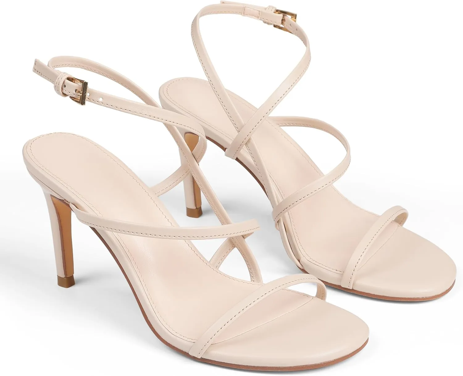 Strappy Heels For Women, Kitten Stiletto Sandals Adjustable Ankle Strap Round Toe Comfortable Formal Dressy Sexy Cute Wedding Party Prom Bridal 3.15 Inches In Height Summer Heels