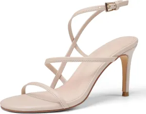 Strappy Heels For Women, Kitten Stiletto Sandals Adjustable Ankle Strap Round Toe Comfortable Formal Dressy Sexy Cute Wedding Party Prom Bridal 3.15 Inches In Height Summer Heels