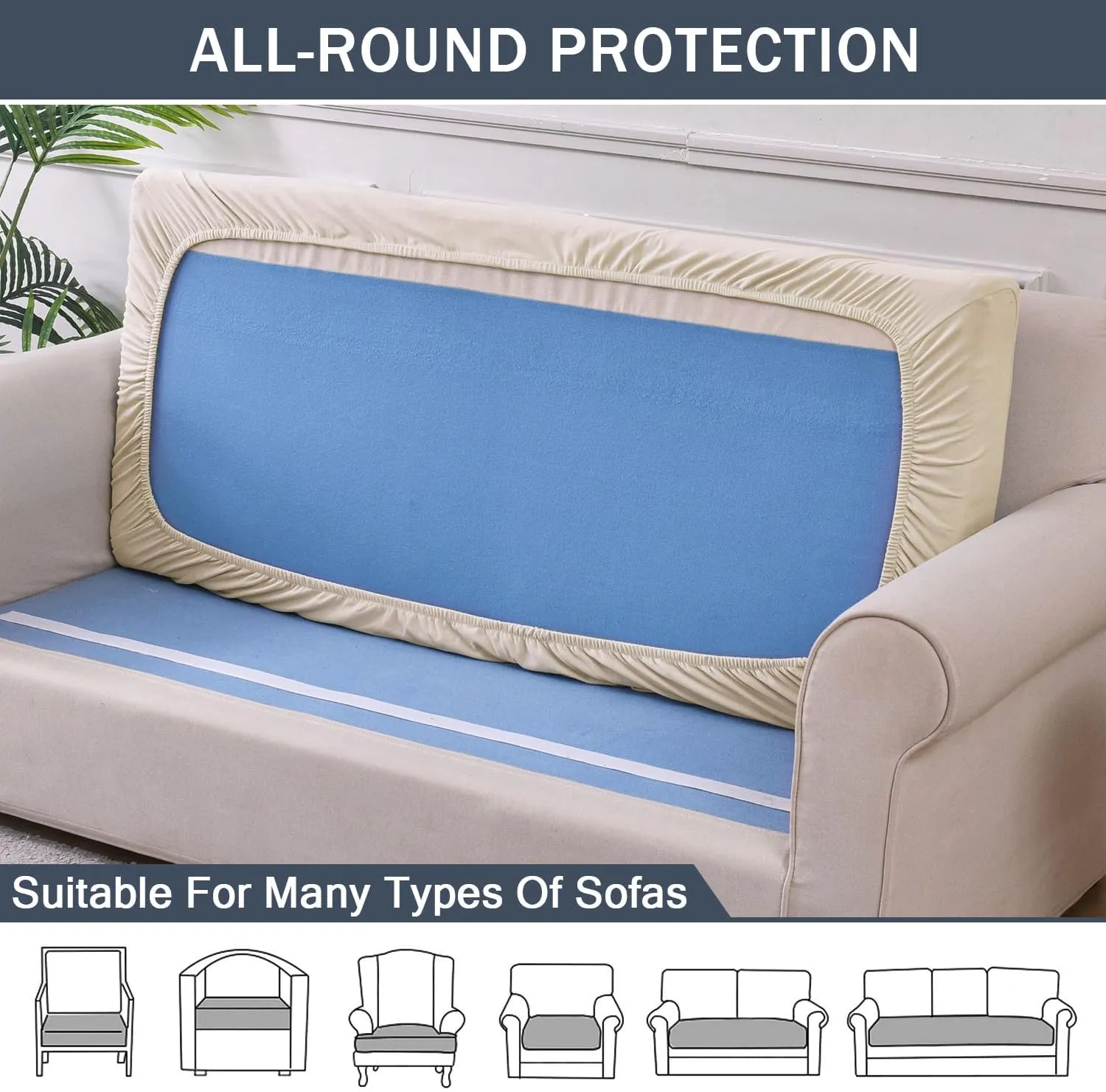 Stretch Cushion Cover, Soft Velvet Plush Cushion Slipcovers Loveseat Sofa Covers Couch Seat Covers Furniture Protector with Elastic Bottom (Beige, X-Large)