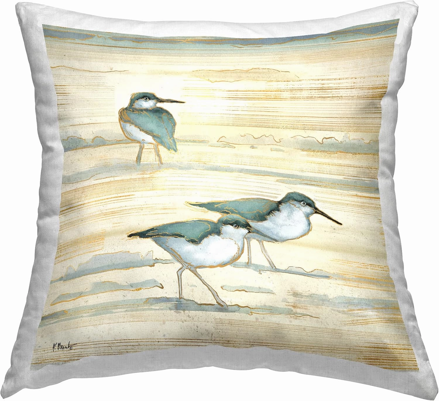 Stupell Industries Sandpipers Walking Abstract Beach Sand Design by Paul Brent Throw Pillow, 18 x 18, Beige