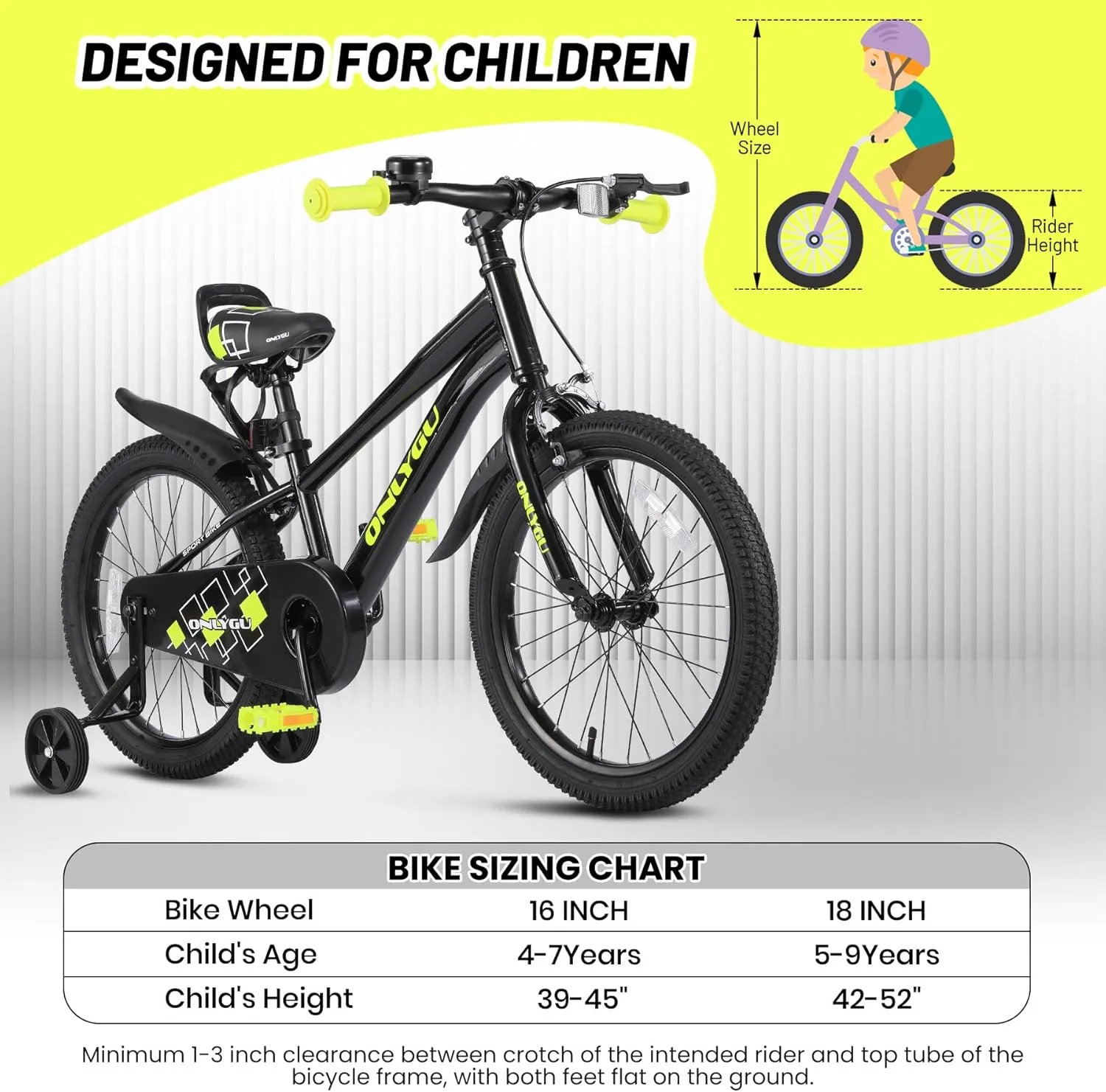 Stylish Kids Bike for Ages 4-9 - Easy Assembly Safe & Stable Ride, 16-18 Inch Wheels, Vibrant Colors, Includes Training Wheels