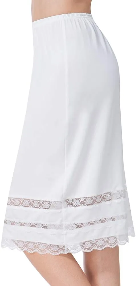 Subuteay Half Slips for Women Extender Lace Trim Knee Length Midi Underskirt Dress