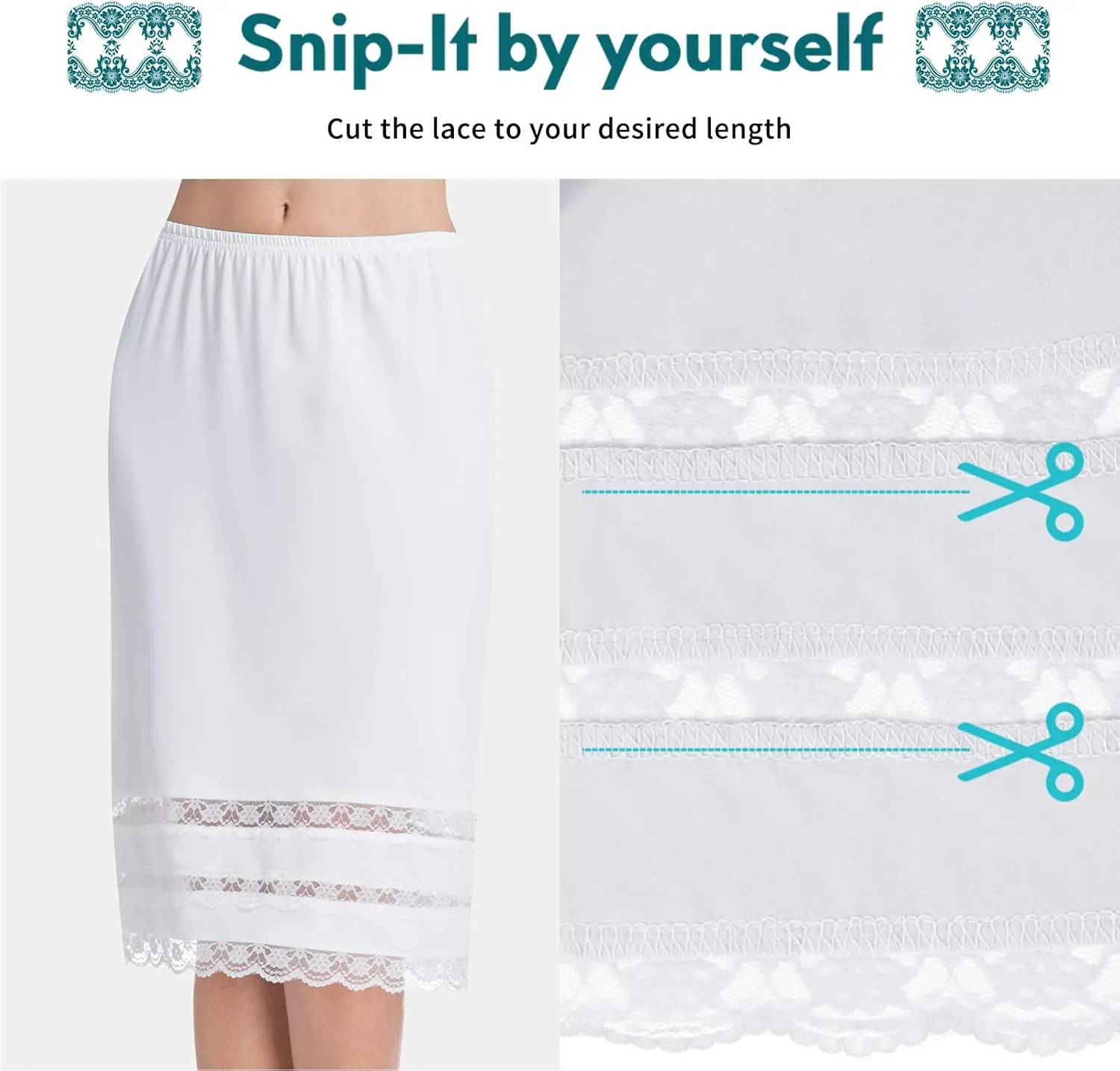 Subuteay Half Slips for Women Extender Lace Trim Knee Length Midi Underskirt Dress