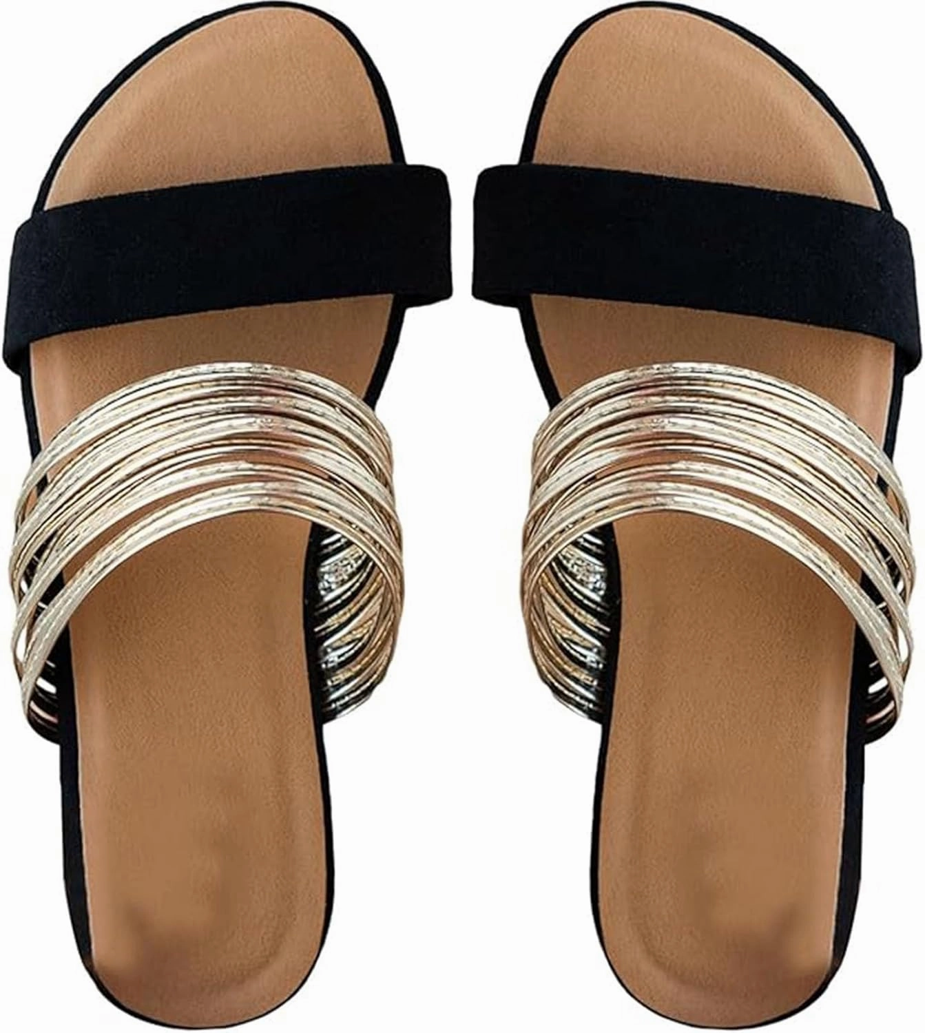 Summer Sandals for Women 2024 Strappy Sandals for Women Women's Faux Suede Flat Sandals Chain Strap Open Toe Slide Sandal Gold Sandals for Women