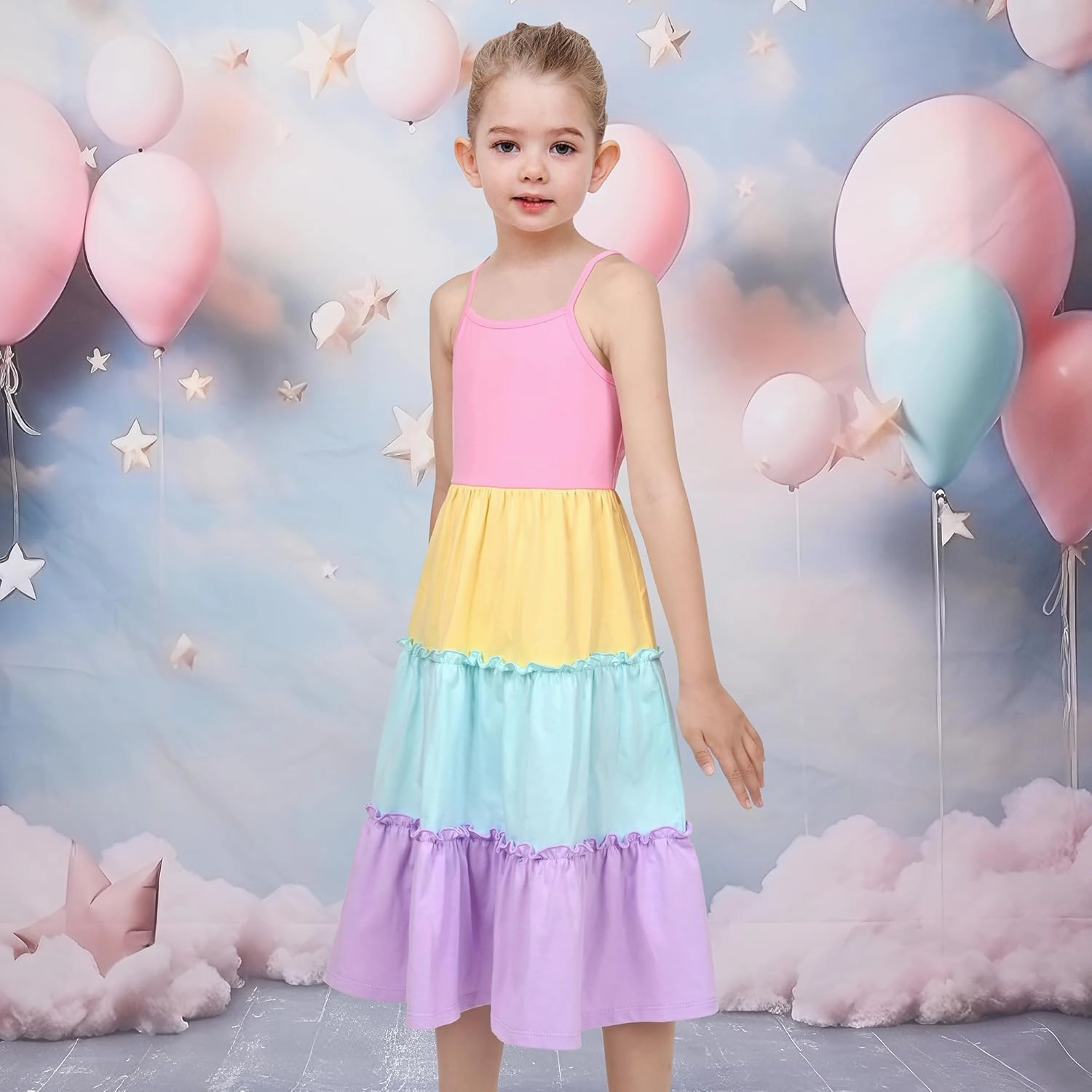 Sunny Fashion Girls Dress Pink Tiered Ruffle Pleated Sleeveless Dance Prom