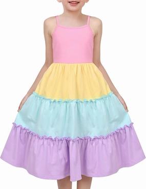 Sunny Fashion Girls Dress Pink Tiered Ruffle Pleated Sleeveless Dance Prom