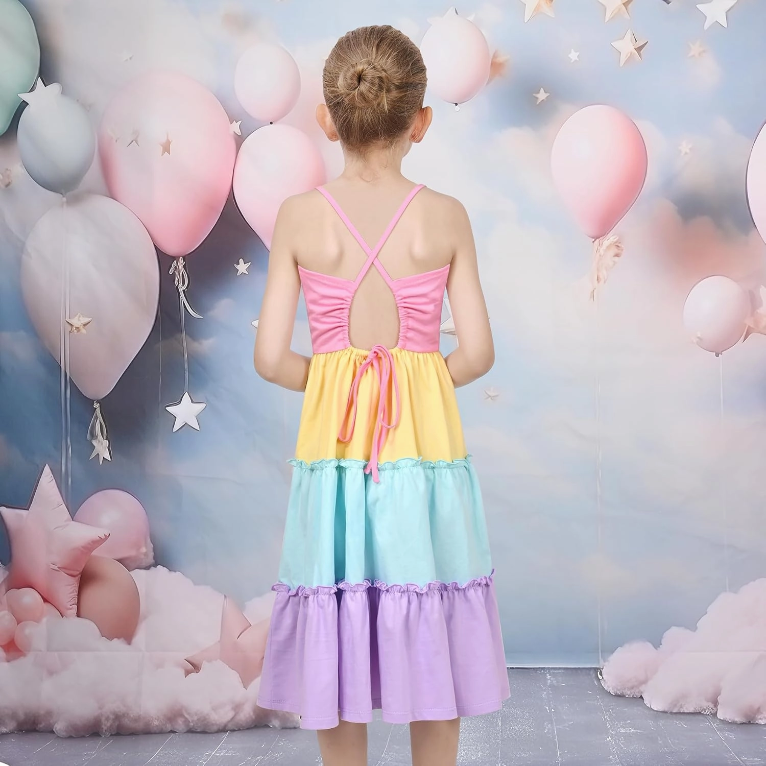 Sunny Fashion Girls Dress Pink Tiered Ruffle Pleated Sleeveless Dance Prom