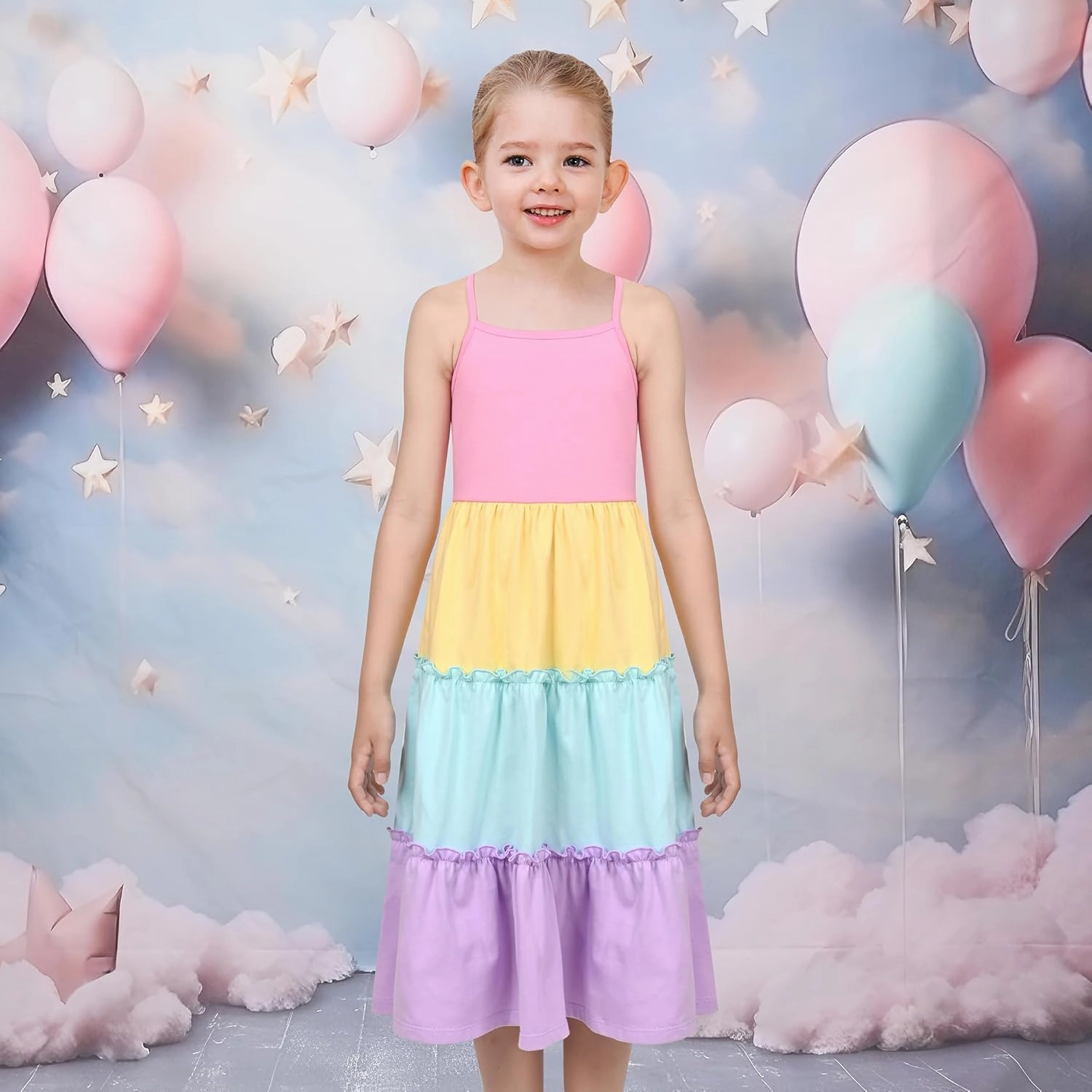 Sunny Fashion Girls Dress Pink Tiered Ruffle Pleated Sleeveless Dance Prom