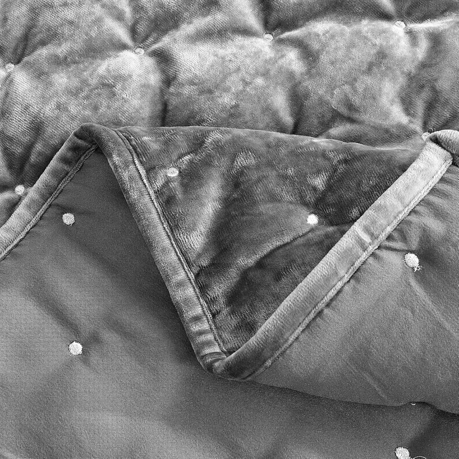 Sunshine Nicole Embroidery Quilt Set with Metallic Silver Thread, Distressed Velvet Face and Brushed Solid Microfiber Reverse, with Light Weight Soft Poly Fill, 3 Pieces Grey Silver, King