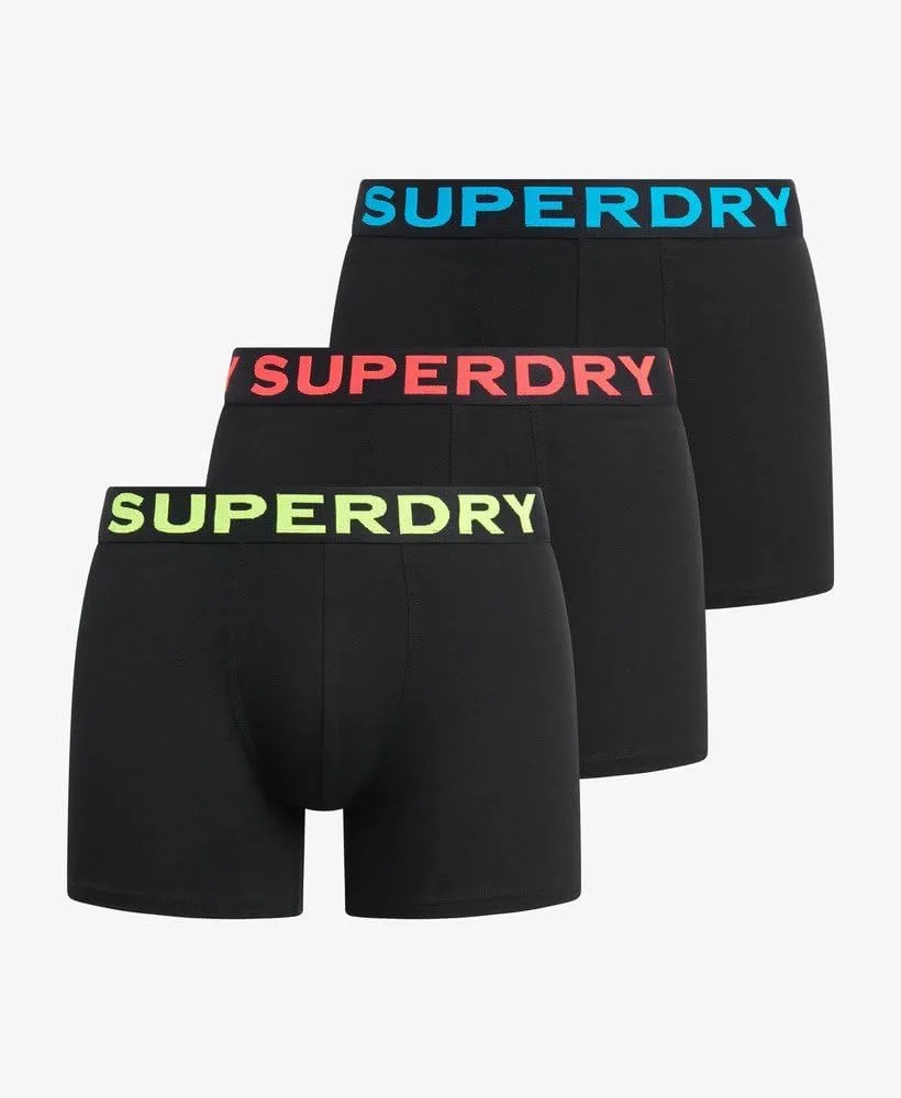 Superdry Men's 3 Pack Organic Cotton Boxer Briefs, Black (Yellow/Pink/Blue)