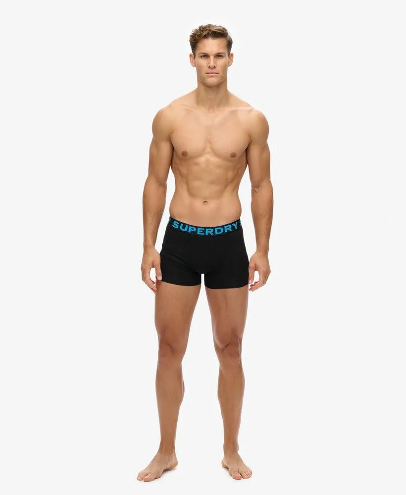 Superdry Men's 3 Pack Organic Cotton Boxer Briefs, Black (Yellow/Pink/Blue)