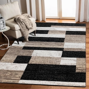 Superior Indoor Area Rug, Jute Backing, Plush Modern Rugs for Entryway, Kitchen Floors, Office Floor Cover, Color Block Rugs, Rockwood Collection, 6' x 9', Ivory/Beige