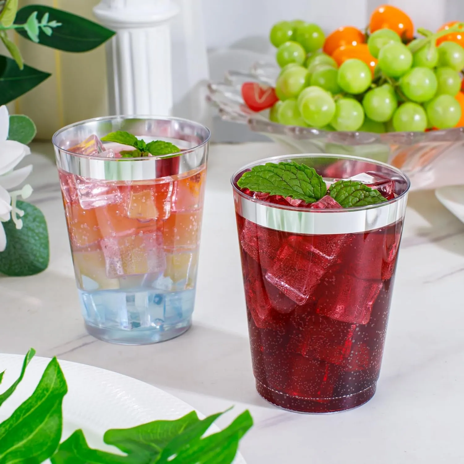 Supernal 200pcs 10oz Silver Plastic Cups,Disposable Plastic Cups,Silver Rimmed Plastic Cups for Wedding, Halloween,Thanksgiving Day, Christmas Party Cocktails Tumblers