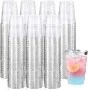 Supernal 200pcs 10oz Silver Plastic Cups,Disposable Plastic Cups,Silver Rimmed Plastic Cups for Wedding, Halloween,Thanksgiving Day, Christmas Party Cocktails Tumblers