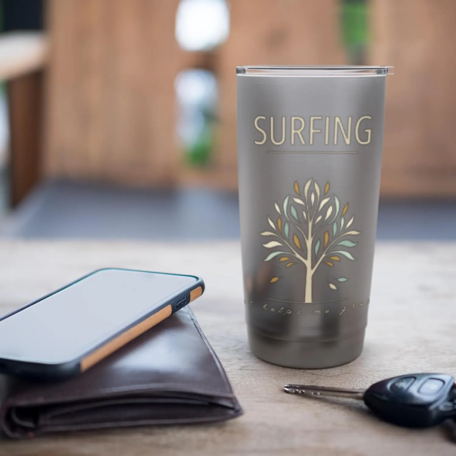 Surfing Wave Ocean Tree Growth Nature Adventure Stainless Steel Insulated Tumbler
