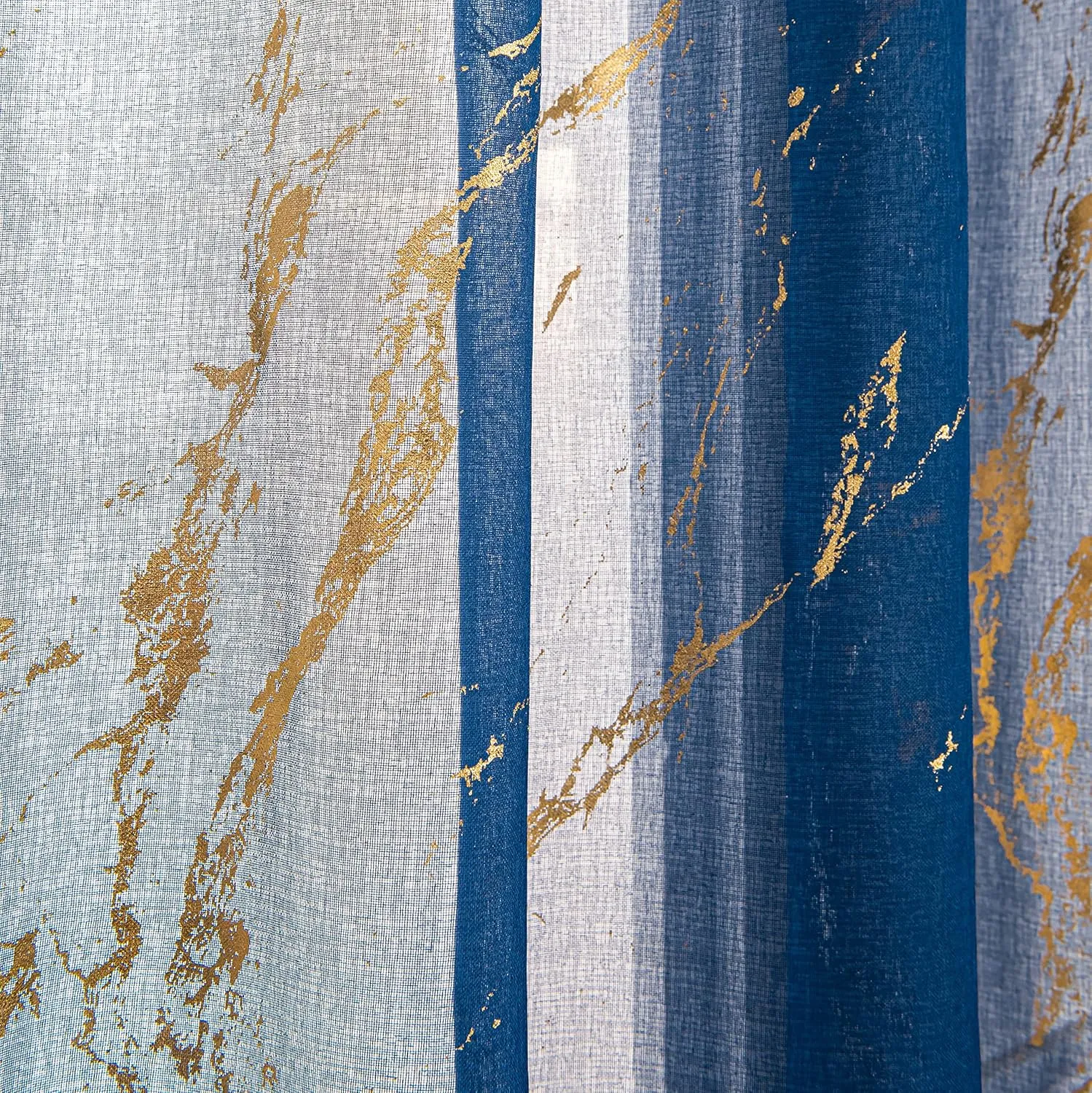 Sutuo Home Marble Sheer Curtains 72 Inch Long 2 Panels Set, Gold Print Metallic Bronzing, Privacy Window Treatment Abstract Golden Drape Christmas Pair for Bedroom Living Room 52" W x 72" L, Navy Blue