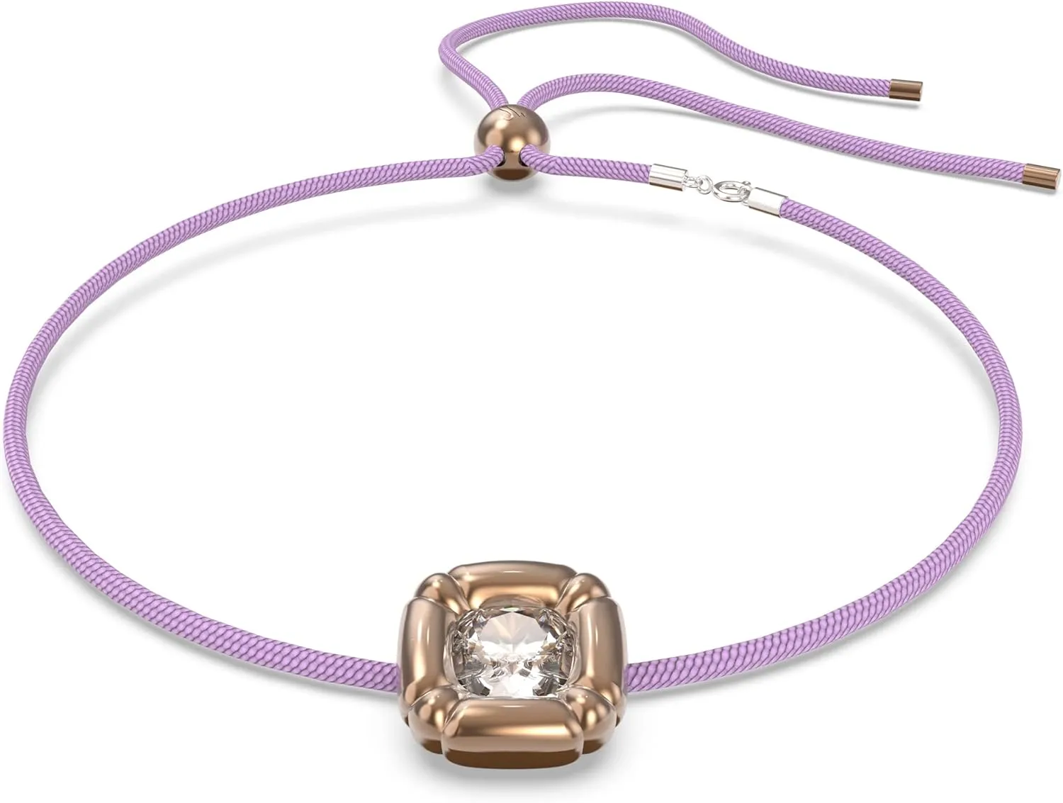 Swarovski Dulcis Necklace with Clear Crystal in Rose Gold-Tone Molded Setting on Purple Braided Cord, Part of the Dulcis Collection
