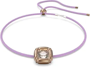 Swarovski Dulcis Necklace with Clear Crystal in Rose Gold-Tone Molded Setting on Purple Braided Cord, Part of the Dulcis Collection