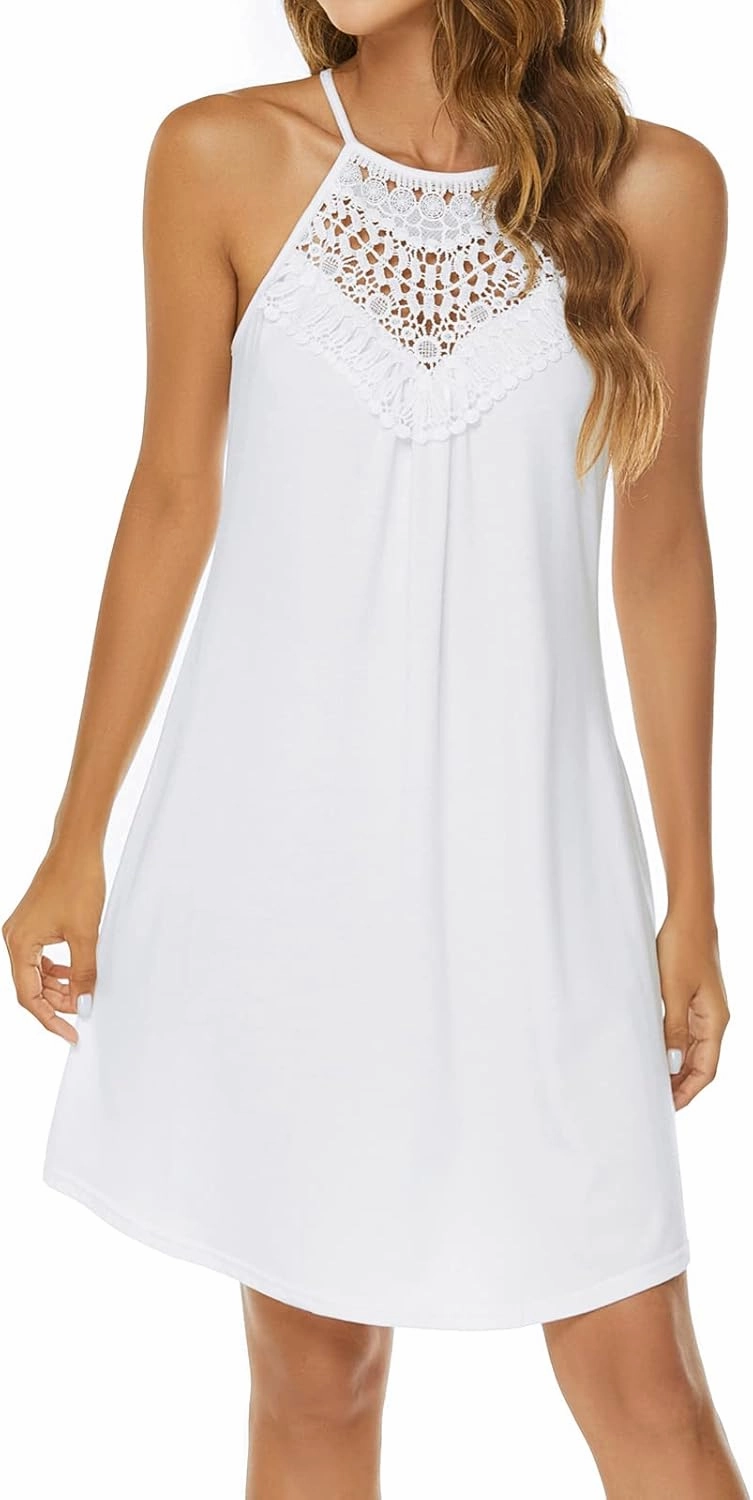 Sweetnight Halter Dresses for Women Summer Spaghetti Strap Beach Flowy Short Sundresses