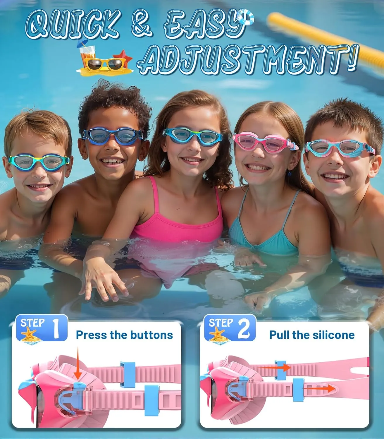Swim Goggles for Kids 6-14, Anti-Fog UV Protection Clear Swimming Goggles, Leakproof Pool Swim Goggles for Boys Girls